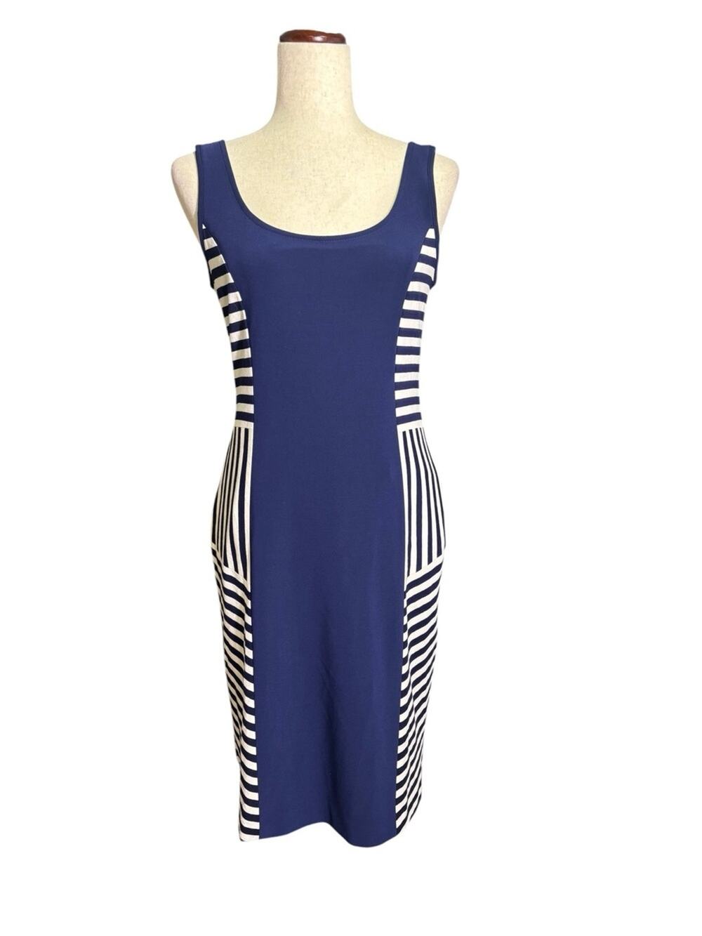 Joseph Ribkoff Sleeveless Blue Nautical Stripe Sheath Dress Size 8 0124